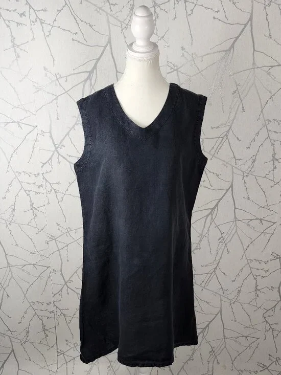 Bryn Walker Faded Black 100% Linen V-Neck Shift Dress - Picture 1 of 6